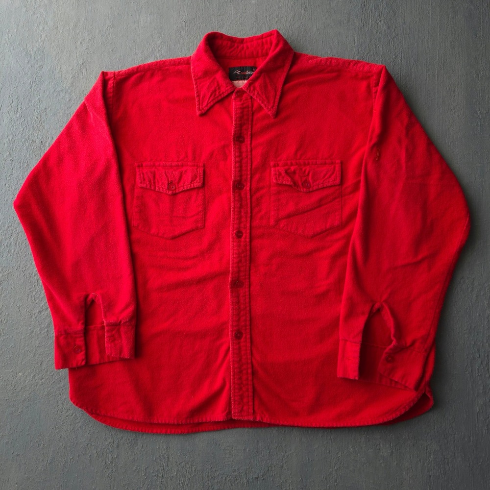 Vintage 70s Redhead Red Chamois Cloth Shirt XL Made in USA